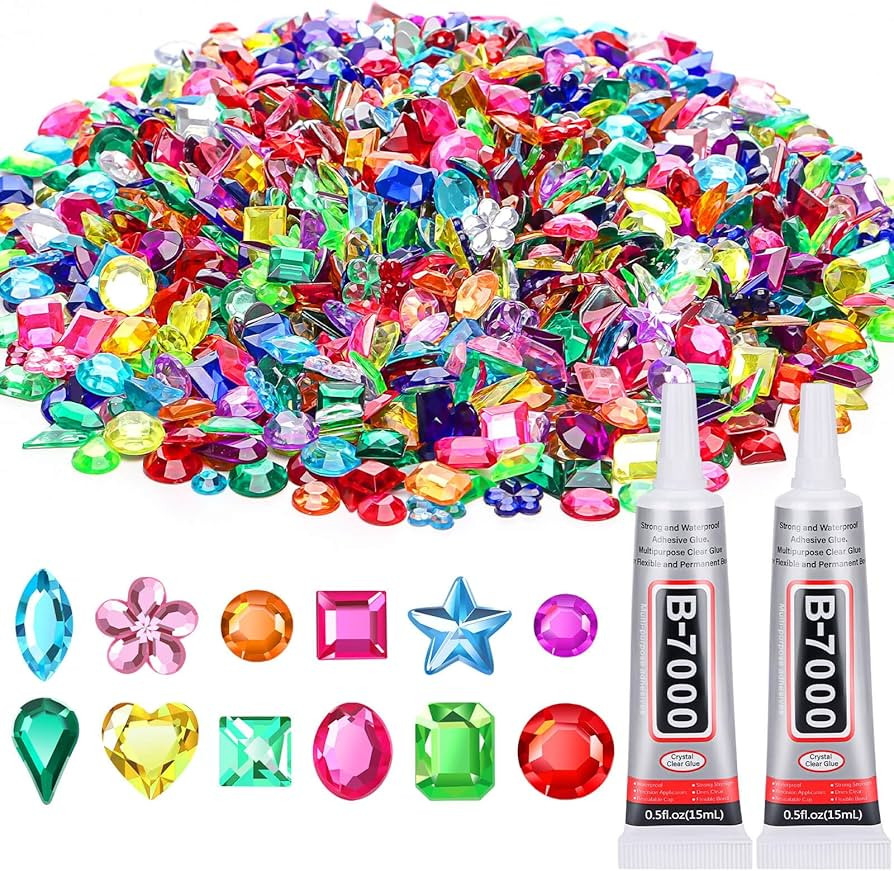Anezus1200Pcs Craft Gems with 2Pcs B7000 Jewelry Glue, Flat Back Sequins Jewels Embellishments Rh... | Amazon (US)