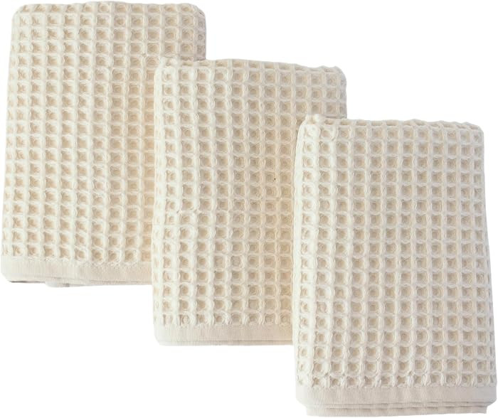 P\u00dcSK\u00dcL Organic Waffle Kitchen Towel Pure 100% Turkish Cotton Set of 3 Natural Raw-Undye... | Amazon (US)