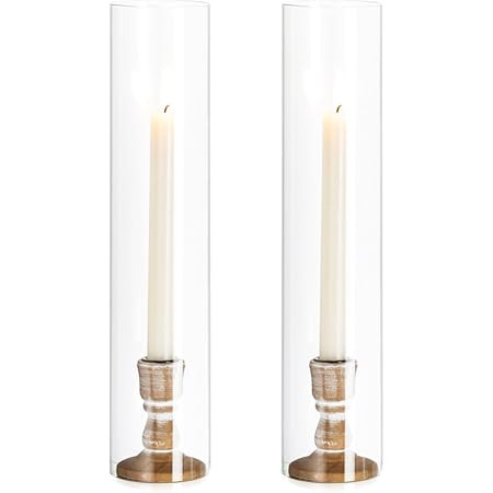 NUPTIO Taper Candle Holders Glass: Set of 2 Clear Hurricane Candlestick Holder - Tapered Candles ... | Amazon (US)