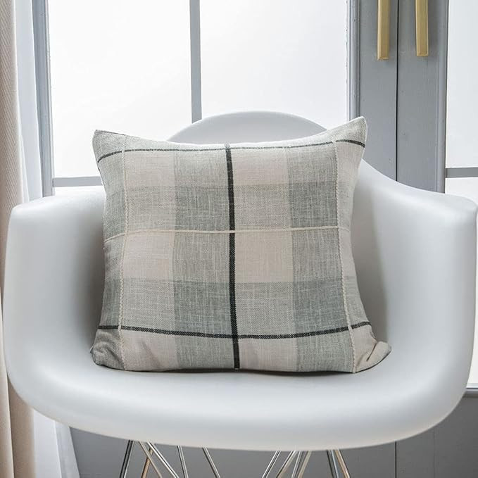 vctops Rustic Lattice Cotton Linen Decorative Throw Pillow Cover Embroidery Square Cushion Cover ... | Amazon (US)