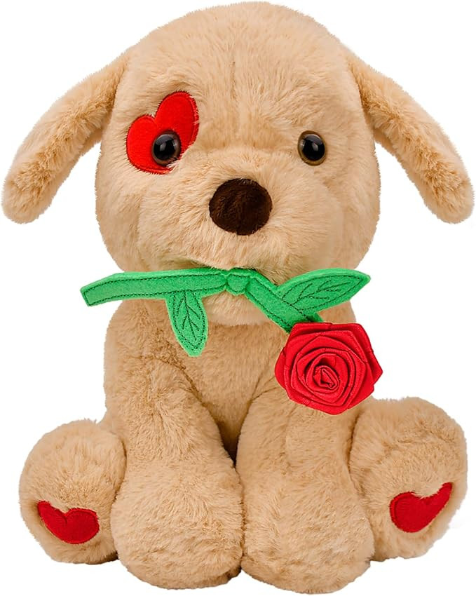 Valentines Day Gifts for Her: 10 inch Funny Cute Plush Dog with Rose for Wife Fiancée Girlfriend... | Amazon (US)