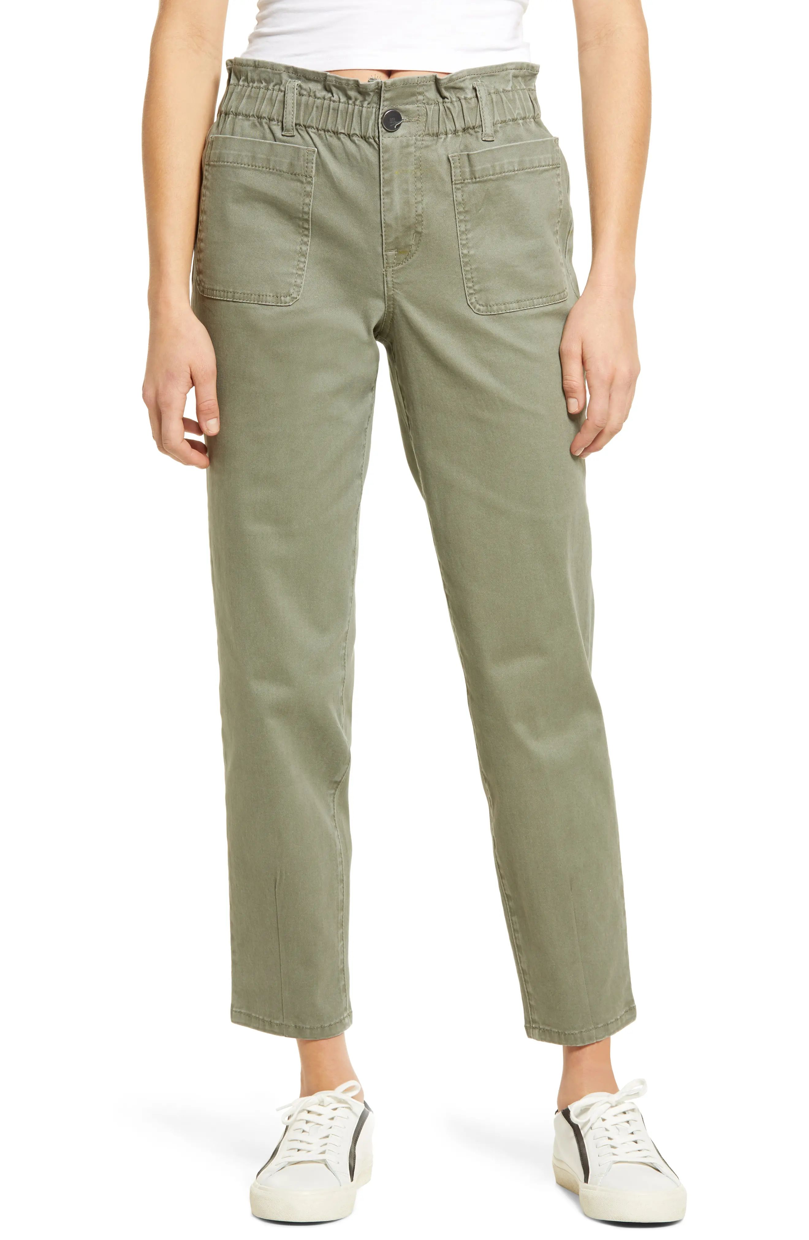 Women's 1822 Denim Paperbag Waist Twill Ankle Pants, Size 31 - Green | Nordstrom