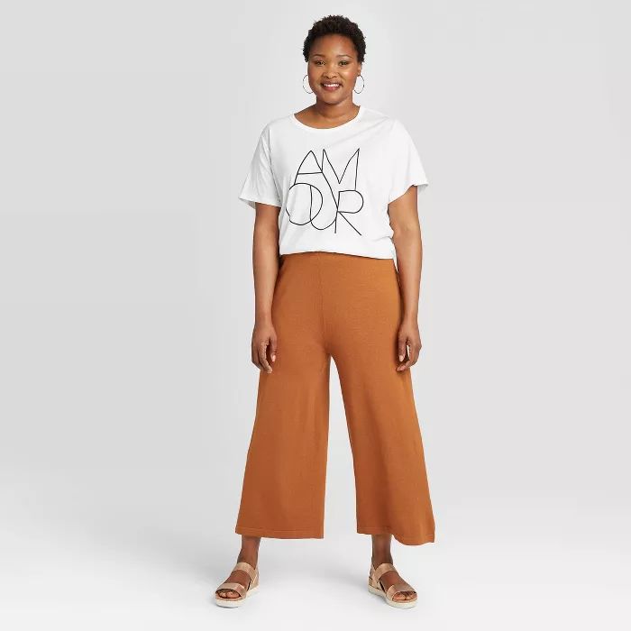 Women's Plus Size Cropped Wide Leg Sweater Pants - A New Day™ Brown | Target