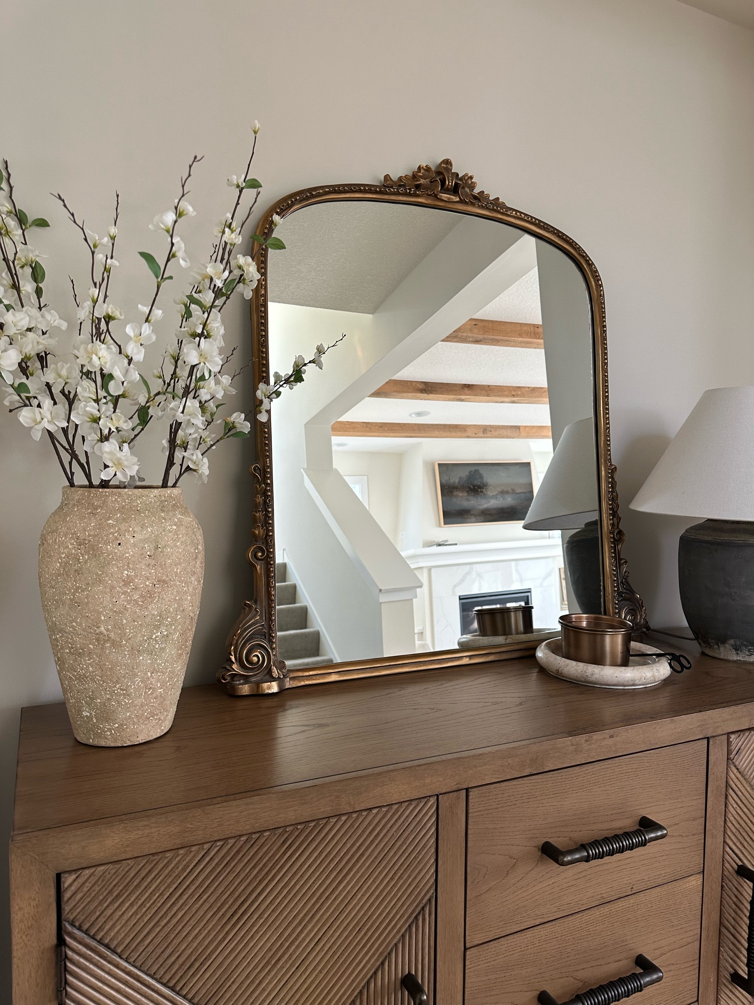 Spring home decor, console table, sideboard styling 

3 stems used in vase

#LTKhome #LTKSeasonal #LTKstyletip