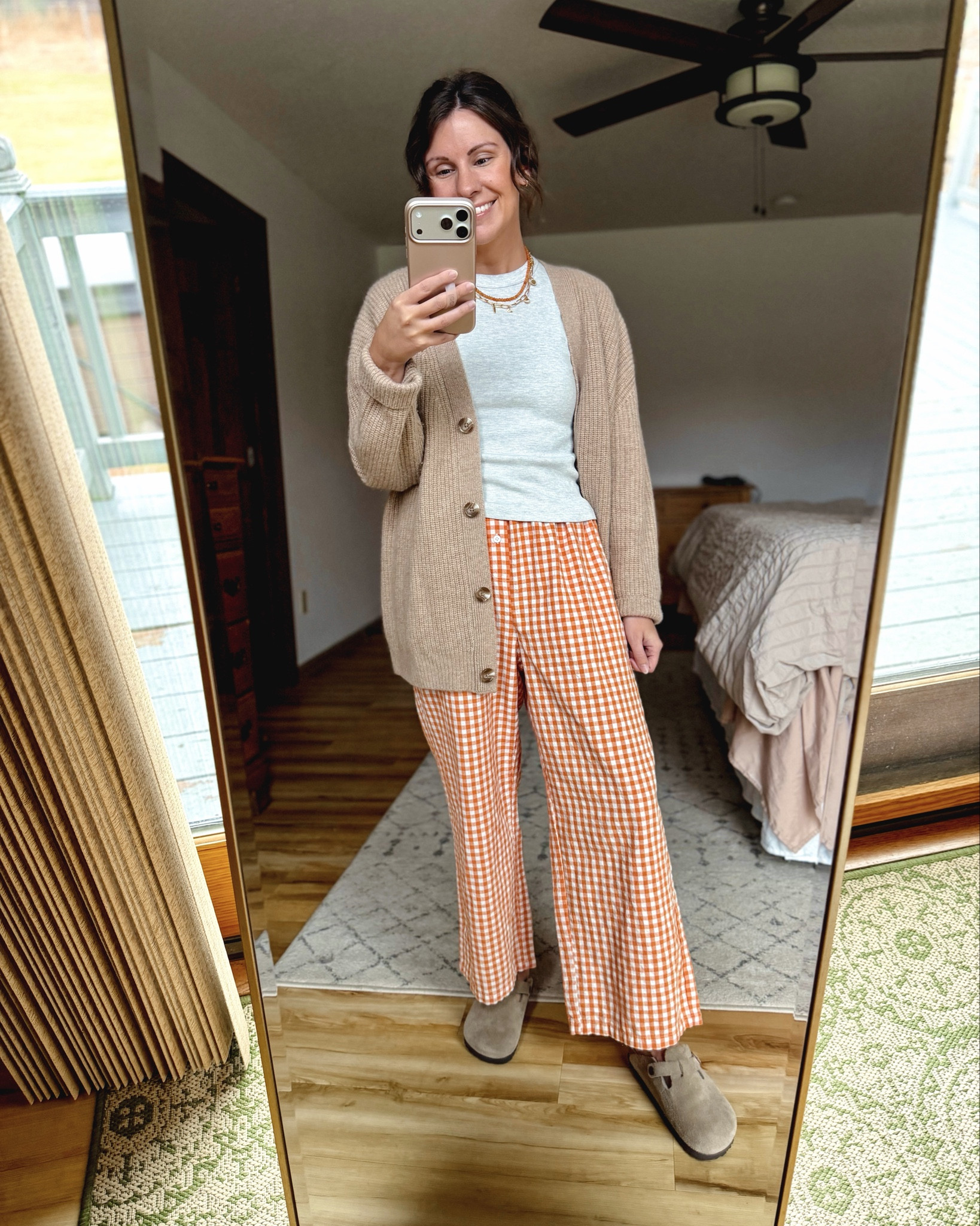 small in my tee, xs in my cardigan (also linked similar) and small in my pants (I’m 5’1” and they fit great! I also linked the longer and wider leg pair for taller girls!)

 my birk clogs are 6 and I also linked a more affordable pair. 

#LTKPetite #LTKootd #LTKgrwm