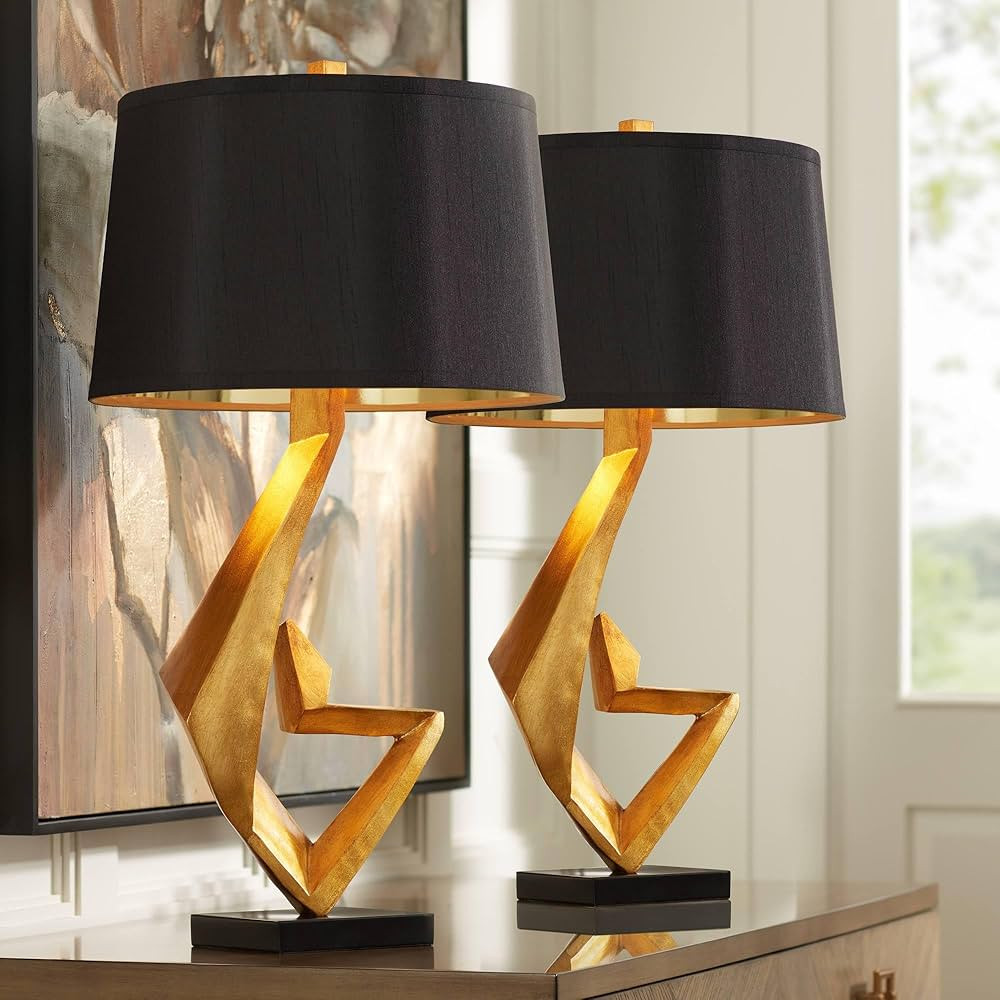 Possini Euro Design Zeus 28 1/2" Tall Modern Glam End Table Lamps Set of 2 Sculptural Gold Leaf L... | Amazon (US)
