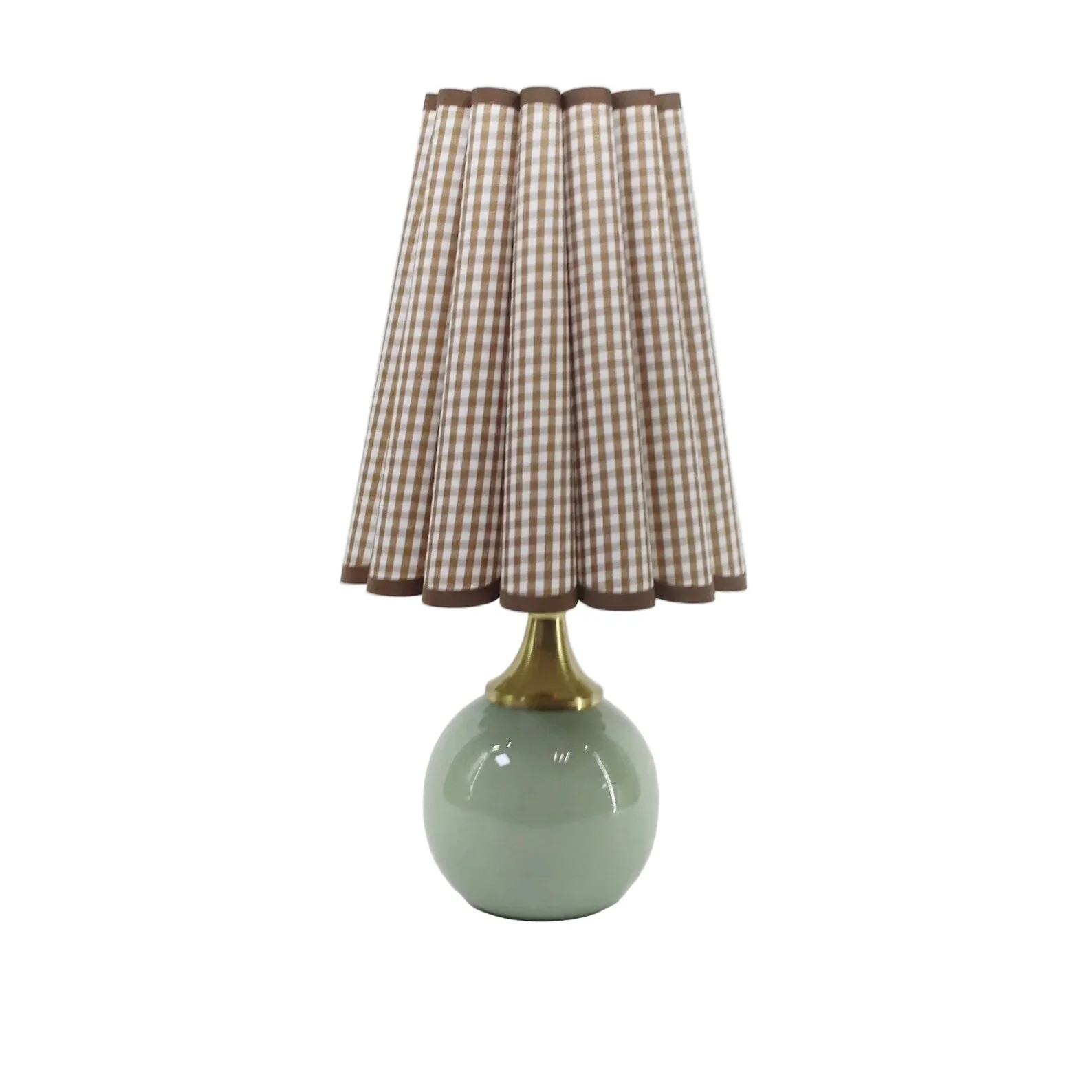 Mintly Gingham Scallop Counter Lamp | Brown Plaid Ceramic Scallop Desk Lamp | Mintly Home | Mintly Home