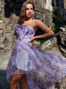 Floral Print High Low Tube Dress
   SKU: sw2112273435340686      
          (52 Reviews)
        ... | SHEIN
