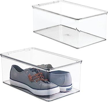 mDesign Shoe Organiser – Set of 2 – Plastic Shoe Storage Box with Lid – Footwear Organiser ... | Amazon (UK)
