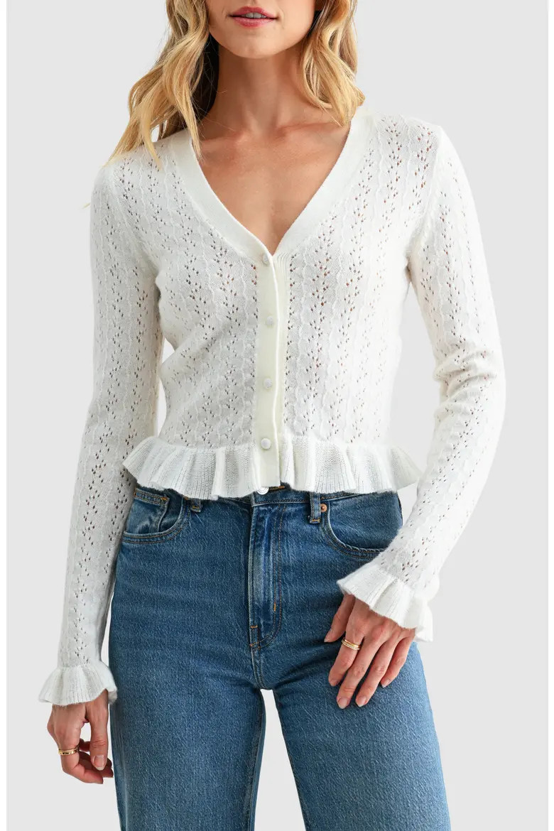 Pointelle Ruffle Hem Crop Cardigan (Women) | Nordstrom | Nordstrom
