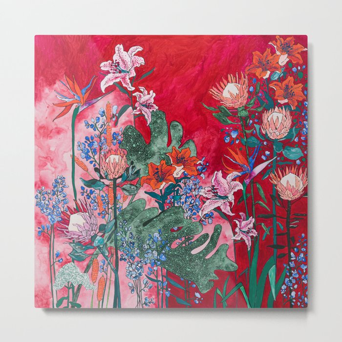 Ruby Red Floral Jungle Metal Print | Society6