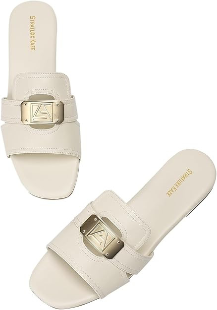 Stratuxx Kaze Women's Flat Sandals Square Open Toe Slip On Jacquard Strap Flats Summer Casual Bea... | Amazon (US)