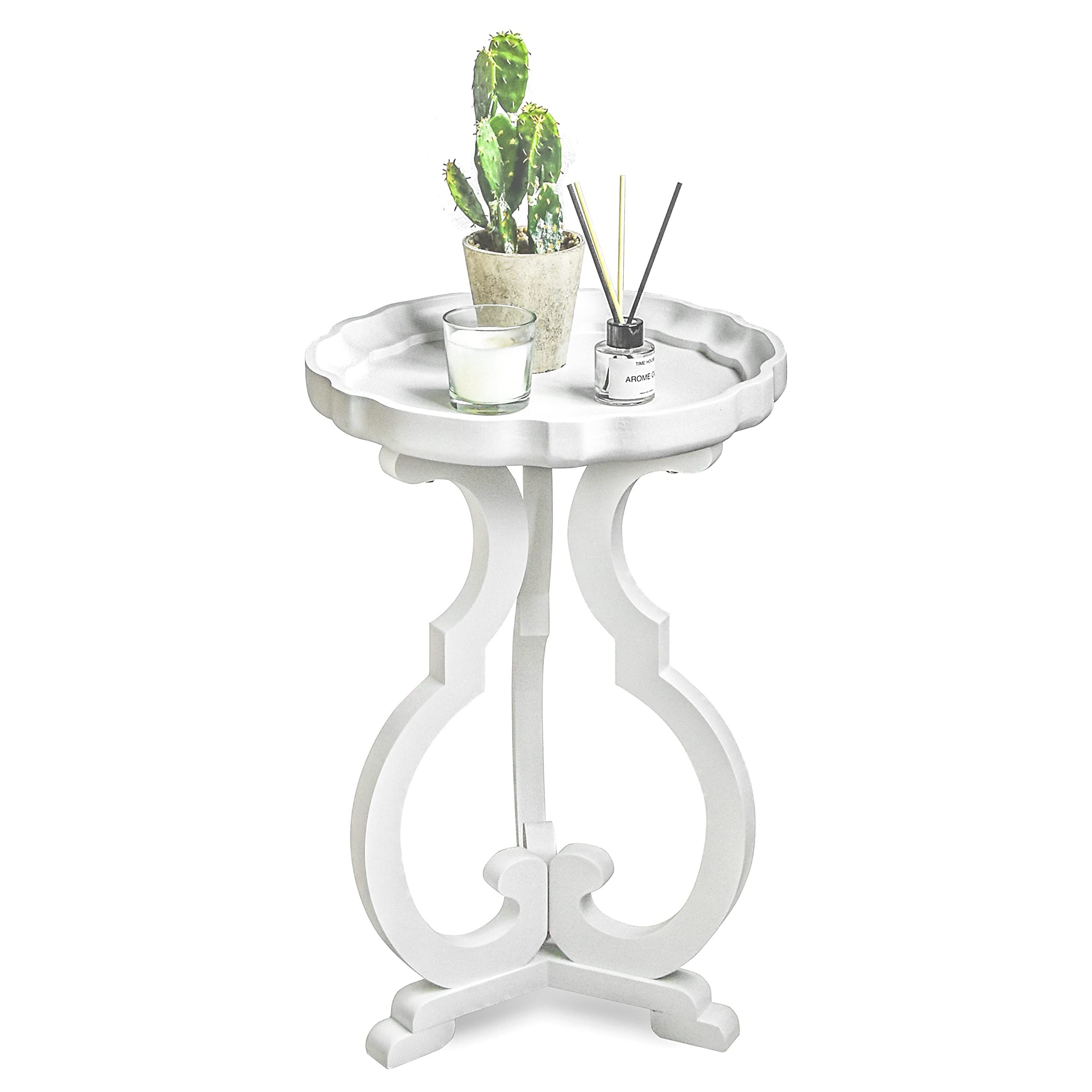 Senjie Side Tables,Accent Wood End Table with Exquisite Base,Round White Table for Bedroom,Living Ro | Amazon (US)
