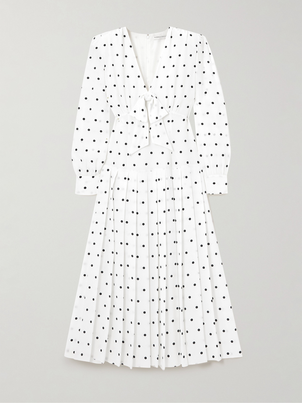 Alessandra Rich - Bow-embellished Pleated Polka-dot Silk Midi Dress - White | NET-A-PORTER (UK & EU)
