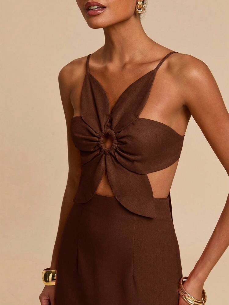 Travachic Vacation Casual Petal Backless Strap Dress, Three-Dimensional Flower, Beach Vacation Ou... | SHEIN