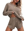 Ekouaer Womens Waffle Knit Pajama Sets Long Sleeve Top and Shorts Matching Lounge Set Loungewear ... | Amazon (US)