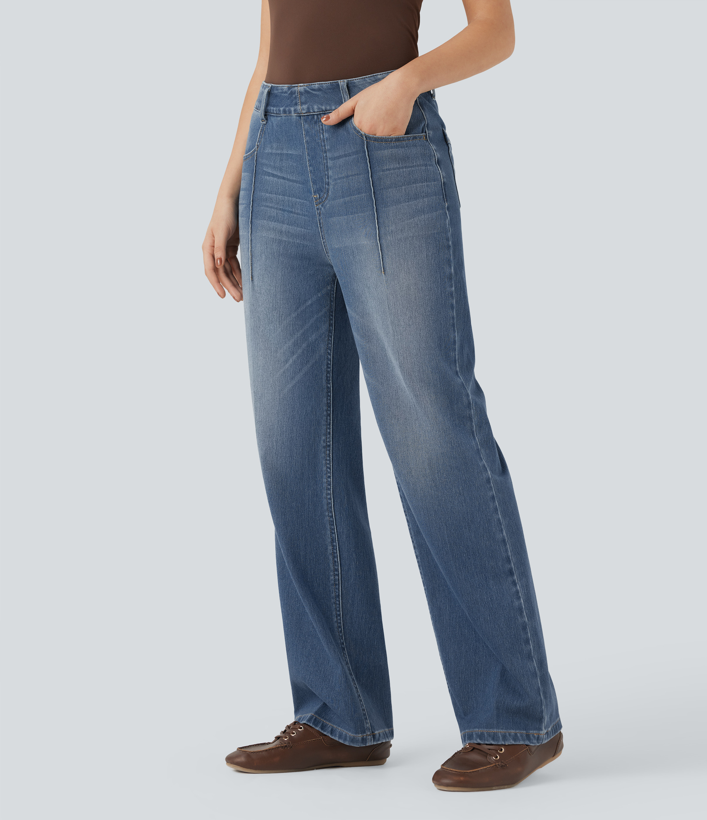 Halara Halara Flex™ High Waisted Straight Leg Casual Jeans with Pockets - Blue Jasper Denim - XS(regular) | HALARA