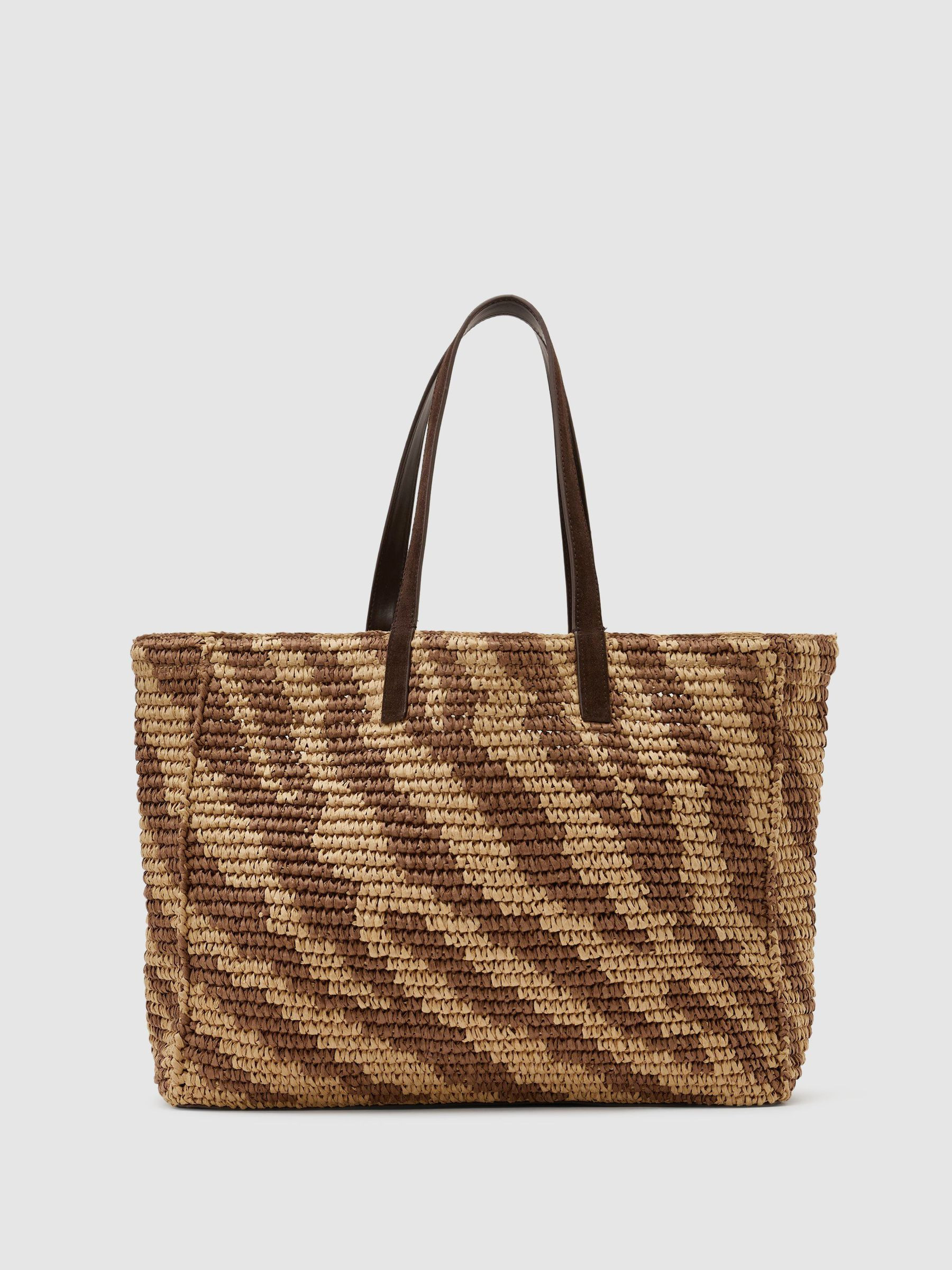 Reiss Raffia-Effect Zebra-Print Tote Bag in Natural/Tan - REISS | Reiss UK