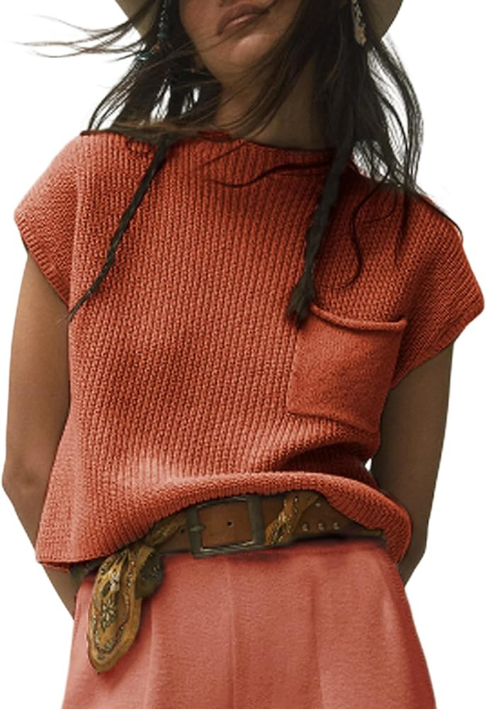 Himosyber Women's Solid Sleeveless Vest Mock Neck Cap Sleeve Knitwear Sweater Tops | Amazon (US)