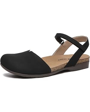 Athlefit Women's Closed Toe Sandals Comfort Cork Footbed Arch Support Flat Sandals | Amazon (US)
