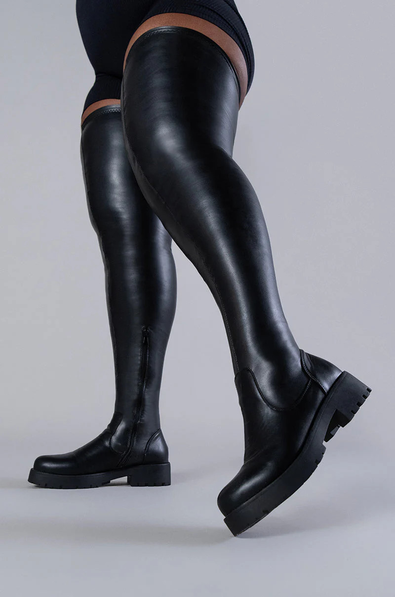 AZALEA WANG SURGICAL FLATFORM BOOT WITH 4 WAY STRETCH IN STRETCH PU | AKIRA