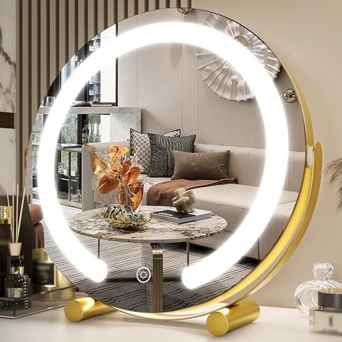 FENNIO Vanity Mirror with Lights, 13 inch COB LED Lighted Makeup Mirror, Round Makeup Mirror with Lights with 3-Color Lighting, 360° Rotation, Dimmable for Tabletop, Bedroom | Amazon (US)