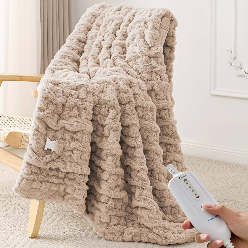 RHEIN HOME Electric Heated Throw Blanket Brown Super Cozy Faux Fur Heating Throw Blanket with Gif... | Amazon (US)