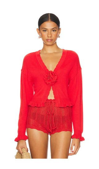 Jovien Rosette Cardigan in Red | Revolve Clothing (Global)