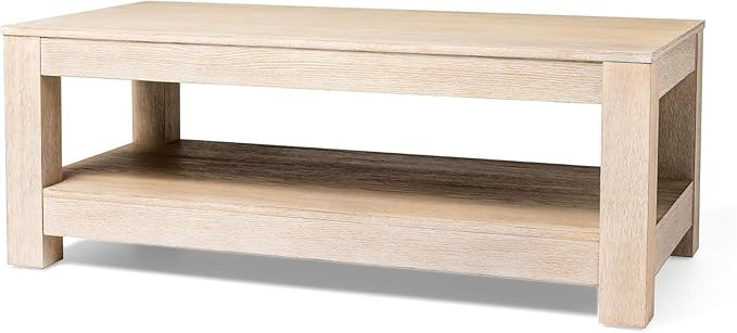 Maven Lane Paulo Coffee Table – 18 Inch Rectange Table with Storage – White Solid Wood – Id... | Amazon (US)