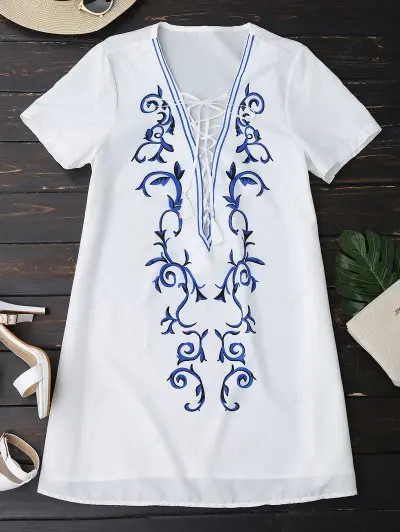 Printed Lace Up Dress | ZAFUL (Global)