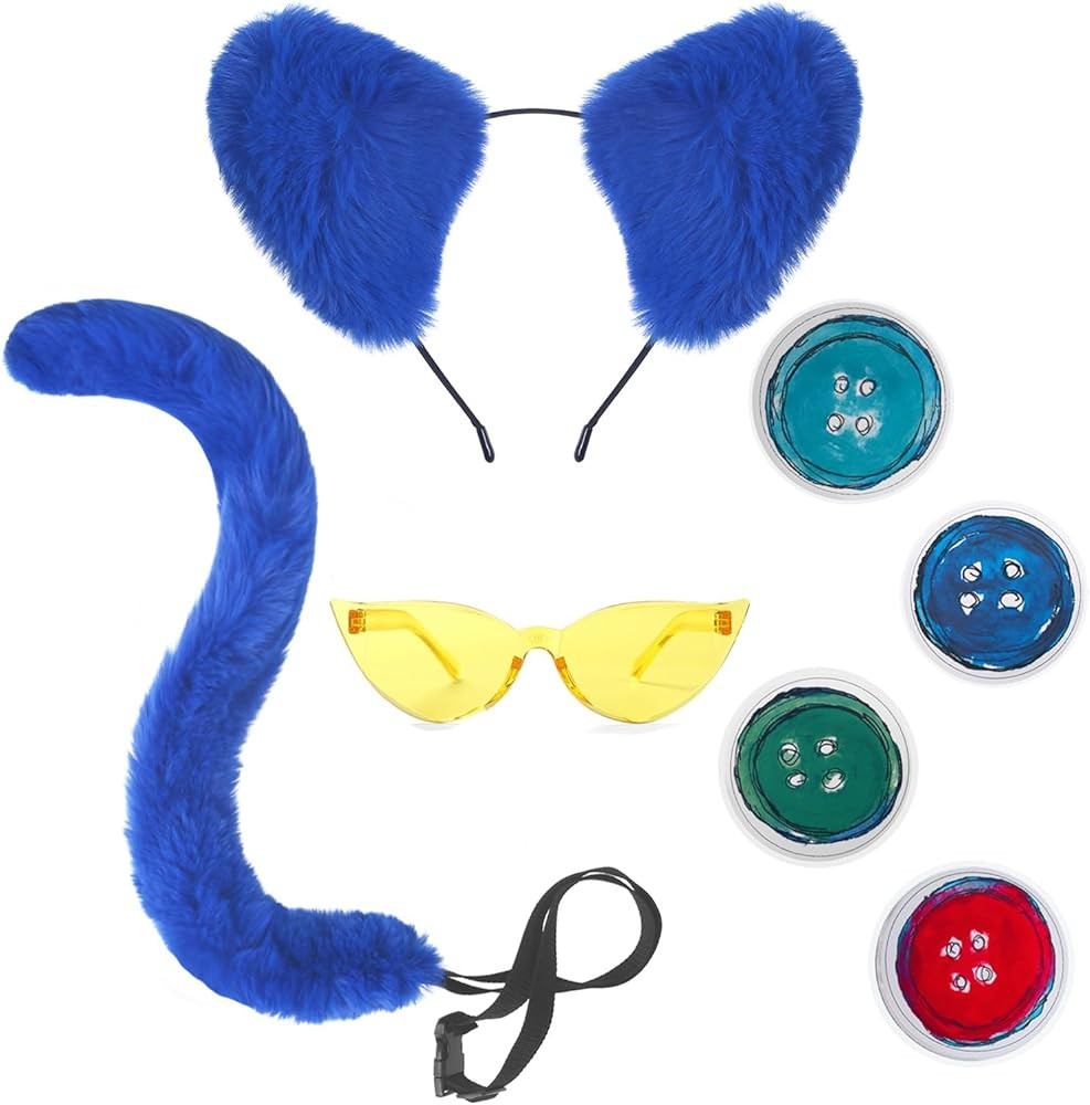 Blue Cat Costume Set - Cat Ears Headband With Tail, Read Book Day Dress Up, Halloween Costume (Bl... | Amazon (US)
