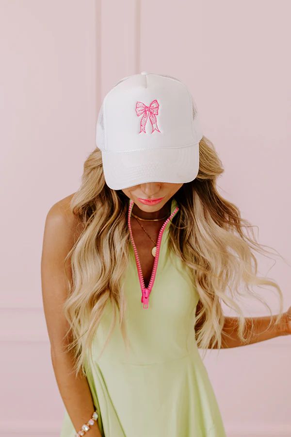 Coquette Crush Embroidered Trucker Hat In White | Impressions Online Boutique