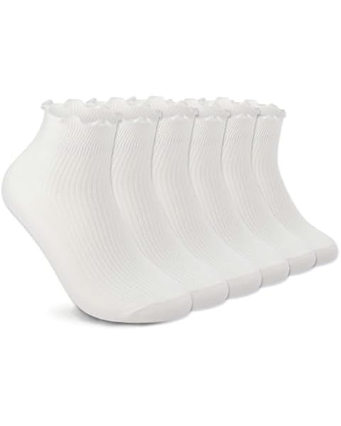 COTTON DAY Girls White Dressy Textured Short Socks Scallop Top Design 5 Pack | Amazon (US)