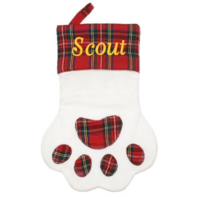 FRISCO Paw Holiday Personalized Dog & Cat Stocking, Plaid Red - Chewy.com | Chewy.com