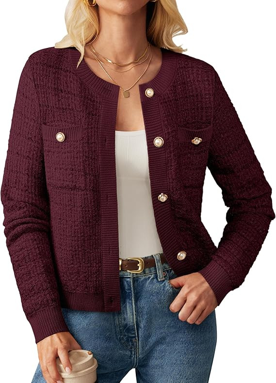 GRACE KARIN Womens Open Front Button Down Long Sleeve Texture Knit Cardigan Sweaters with Pockets | Amazon (US)