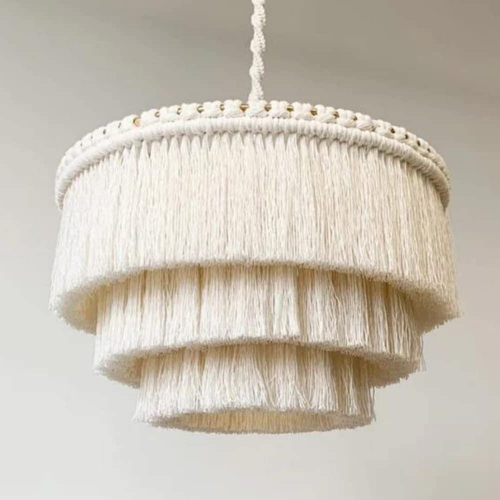 Bohemia Tassel Pendant Light, Fringe Chandelier Ceiling Light Handmade,Boho Light Fixture Cotton ... | Amazon (US)