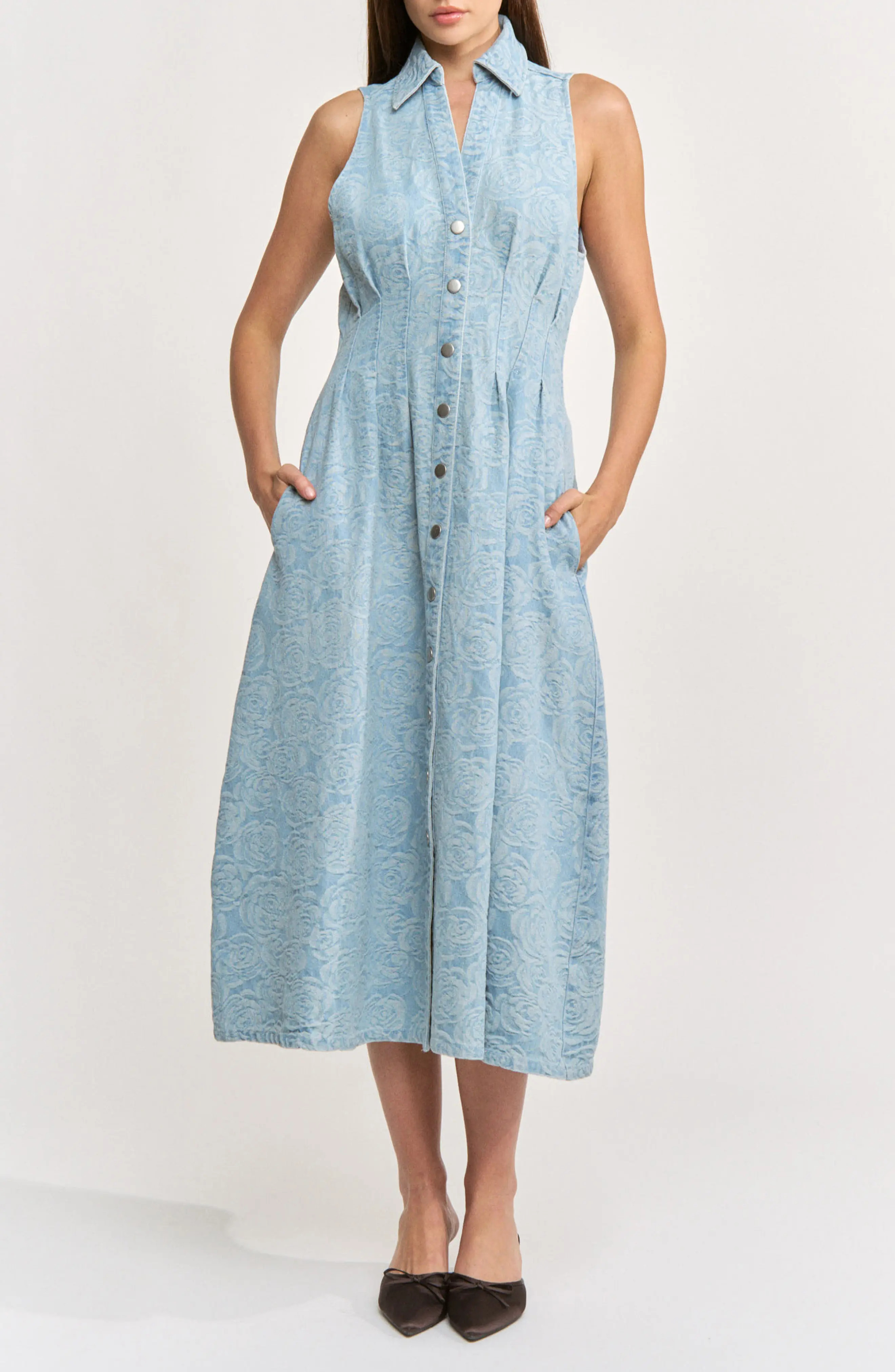 En Saison Dominique Floral Sleeveless Denim Midi Dress (Women) | Nordstrom | Nordstrom