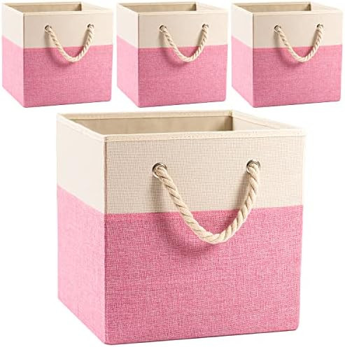 PRANDOM Large Foldable Cube Storage Bins 13x13 inch [4-Pack] Fabric Linen Storage Baskets Cubes Draw | Amazon (US)