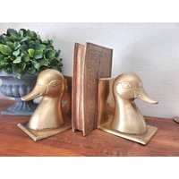 Vintage Brass Duck Bookends Rare - Rustic Cabin Home Decor Lakehouse Head | Etsy (US)