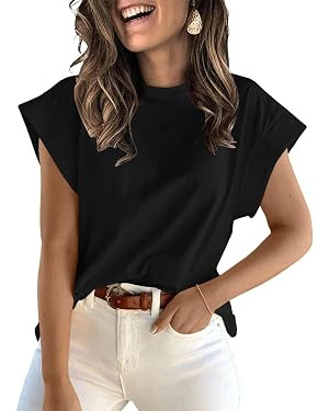ZDC Women's Cap Sleeve Tank Tops Summer Crew Neck T Shirts Basic Loose Fit Solid Tee | Amazon (US)
