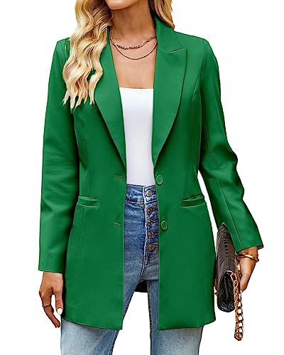 luvamia Blazers for Women Business Casual Long Blazer Jackets Dressy Work Professional Office Outfits Lapel Pockets Business Professional Attire Women Plus Size Clothing for Women Kelly Green | Amazon (US)