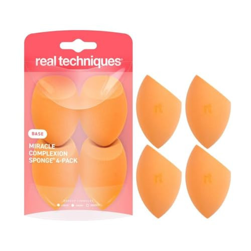 Real Techniques Miracle Complexion Sponge 4 Pack, Makeup Blending Sponges For Liquid & Cream Foundation & Skin Tints, Buildable Coverage, Natural, Dewy Base, Cruelty- Free, Latex-Free Foam | Amazon (US)