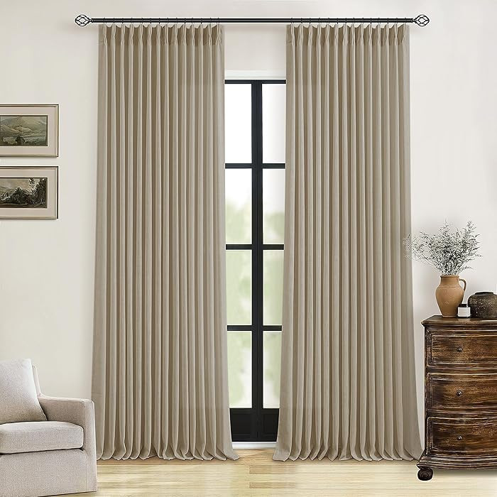 Pleated Linen Curtains 90 Inches Long for Living Room Pinch Pleat Hooks Track System Back Tab Cus... | Amazon (US)
