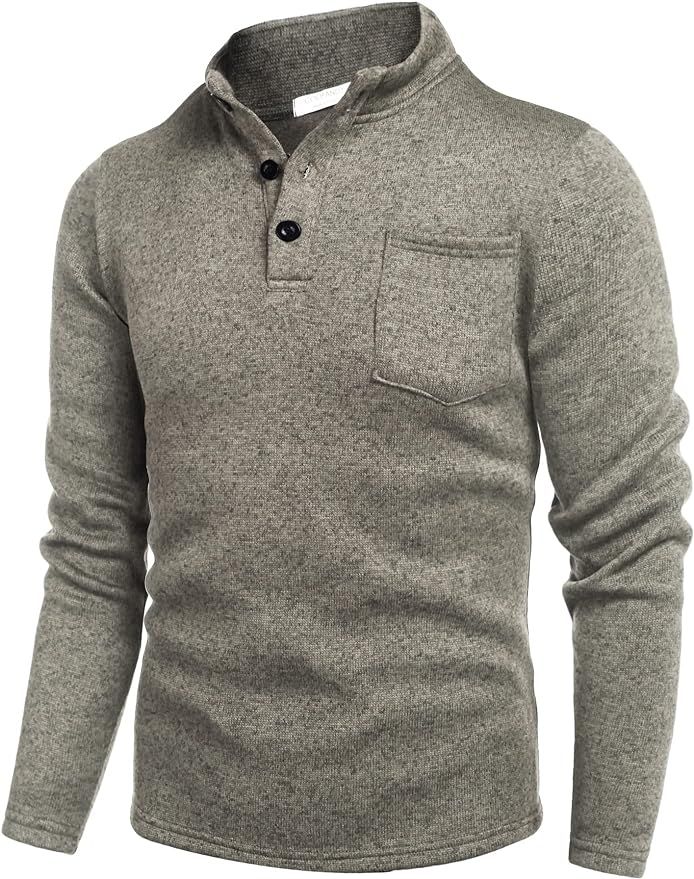 COOFANDY Men Fashion Smart Sweatshirt Button Down Collar knit Pullover Sweater Khaki at Amazon Me... | Amazon (US)