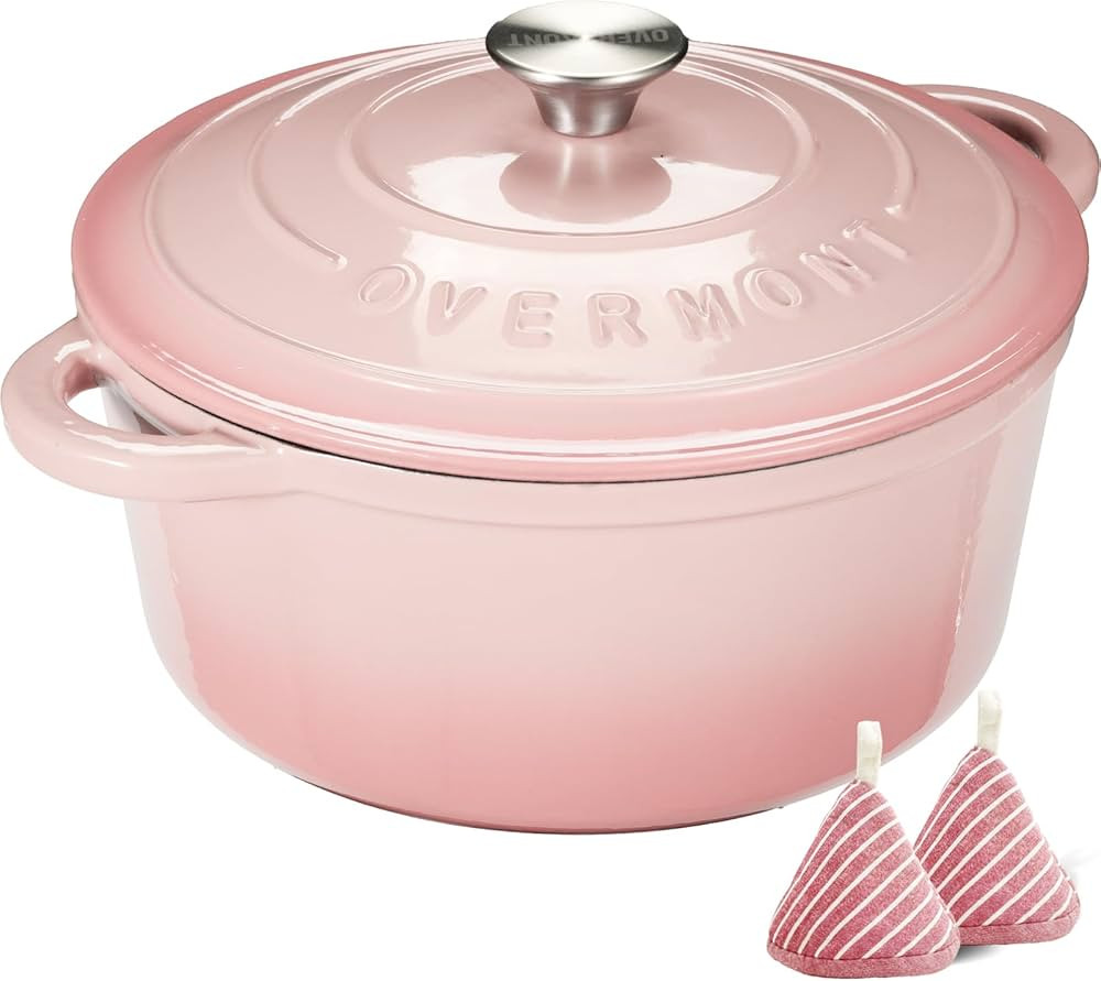 Overmont Enameled Cast Iron Dutch Oven -Cookware with Cookbook Cotton Heat-resistant Caps - Heavy... | Amazon (CA)