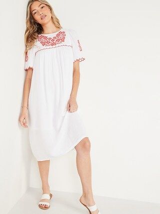 Embroidered Midi Swing Dress for Women | Old Navy (US)