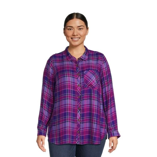 Terra & Sky Women's Plus Size Button Woven Top - Walmart.com | Walmart (US)