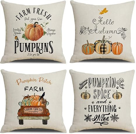 KACOPOL Fall Decorative Pillow Covers Pumpkin Patch Farm Truck Hello Autumn Fall Halloween Thanks... | Amazon (US)