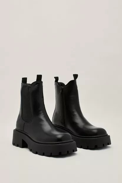 Grained Faux Leather Cleated Chelsea Boot | Nasty Gal (US)