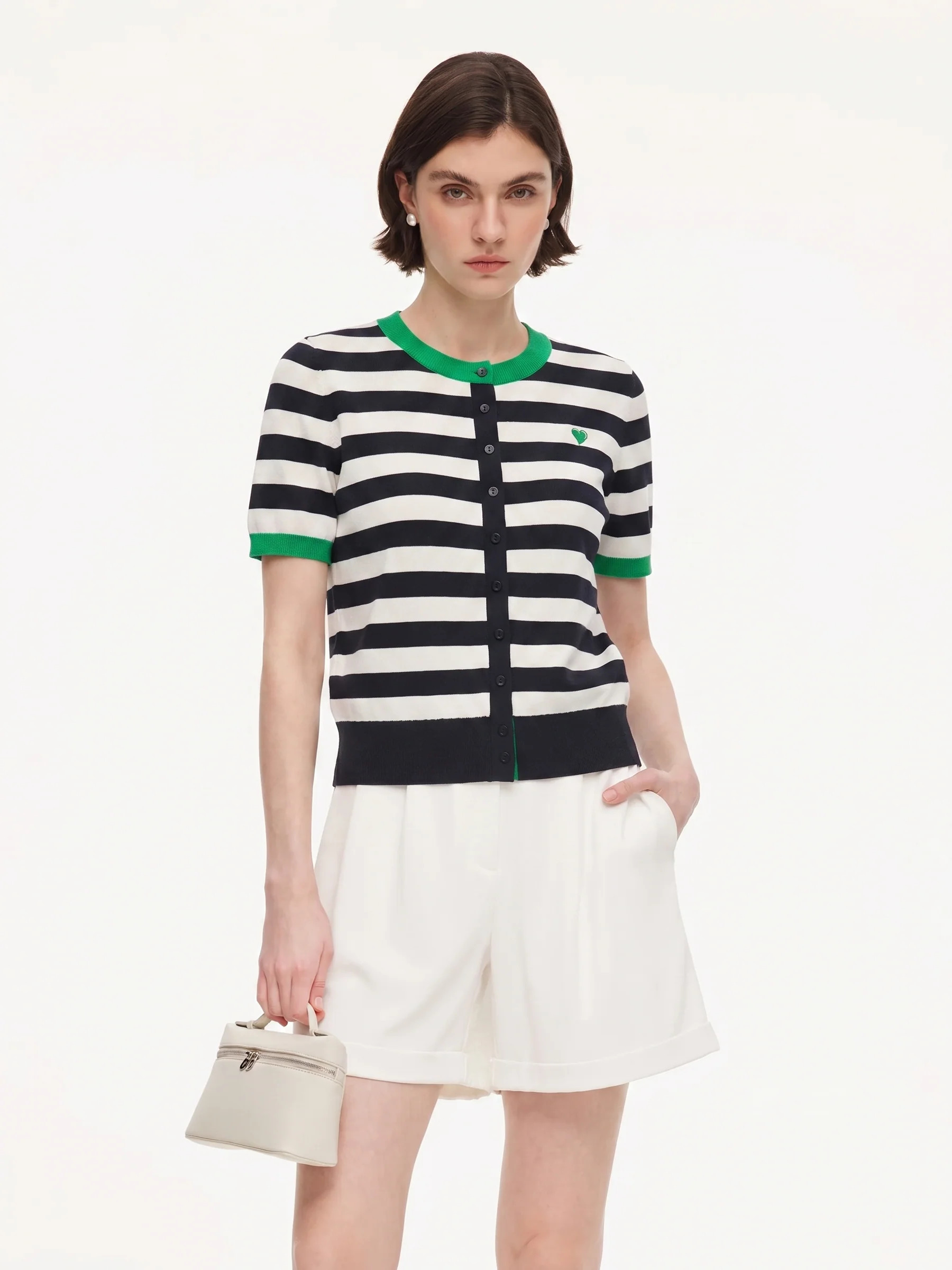 Color Block Stripe Women Embroidered Cardigan | GOELIA